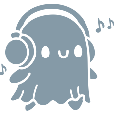 cute ghost with headphones silhouette