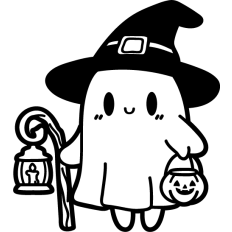 cute ghost with lantern lineart