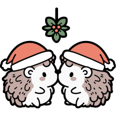 cute hedgehog couple kissing under mistletoe lineart