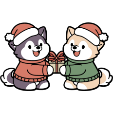cute christmas huskies with presents