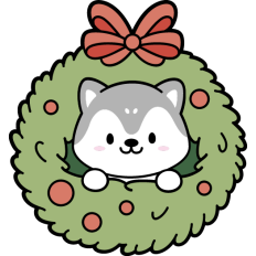 cute husky in a christmas wreath