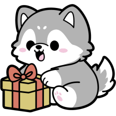 cute husky with christmas present