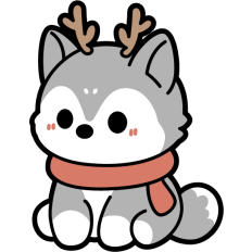 cute husky with reindeer antlers