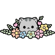cute kitten in a spring flower bush