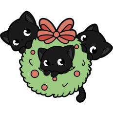 cute black kittens in a christmas wreath