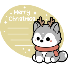cute merry christmas card with husky puppy