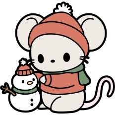 cute mouse building a snowmen