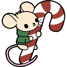 cute christmas mouse hanging on a candy cane