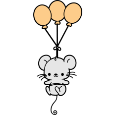 cute  mouse flying with balloons