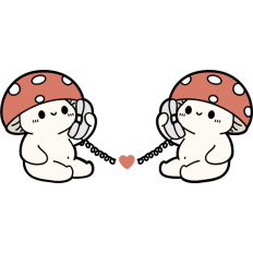 cute mushroom couple at the phone