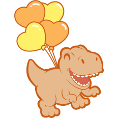 cute party t rex with heart balloons