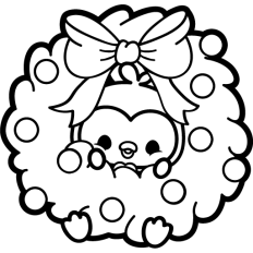 cute penguin in christmas garland lineart