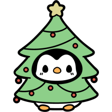cute penguin in a christmas tree costume