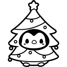 cute penguin in a christmas tree costume lineart