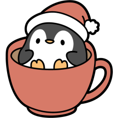 cute penguin with christmas santa hat inside a mug