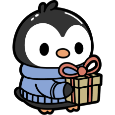 cute penguin with sweater holding a present