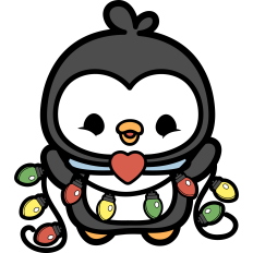cute penguin with christmas lights