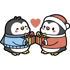 cute christmas penguins with gifts