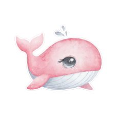 Watercolor cute pink whale