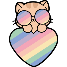 cute pride kitten with solar glasses heart