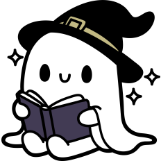 cute reading ghost with witch hat