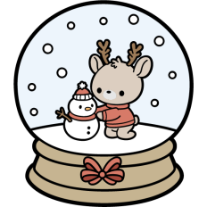 cute snowglobe with reindeer building snowman