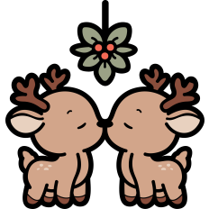 christmas reindeer kissing under mistletoe 