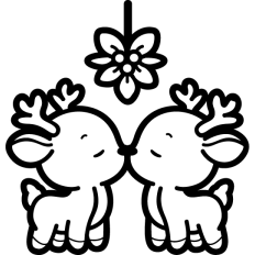 cute christmas reindeer kissing under the mistletoe lineart