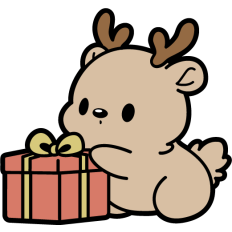 cute reindeer opening a christmas present