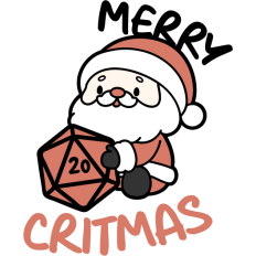 cute merry CRITmas santa holding a D20