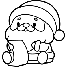 cute santa reading list lineart