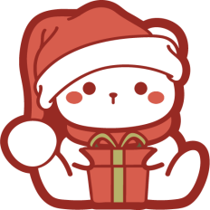 cute christmas bear with santa hat and a present