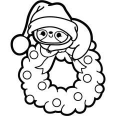cute christmas sloth on a christmas wreath lineart