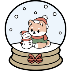snowglobe with a cute shibe building a snowman