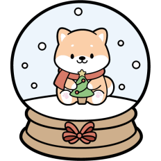 snowglobe with cute shiba inu holding a christmas tree