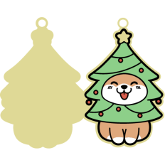 shiba inu in a christmas tree costume gift tag