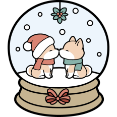 cute shiba inu kissing into a snowglobe