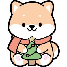cute shiba inu puppy holding a christmas tree
