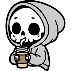 cute skeleton drinking coffee