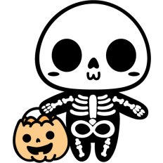 cute skeleton with a pumpkin bucket 