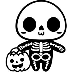 cute skeleton with a pumpkin bucket lineart