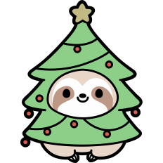 cute sloth in a christmas tree costume