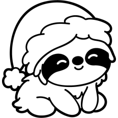 cute sloth with santa hat lineart