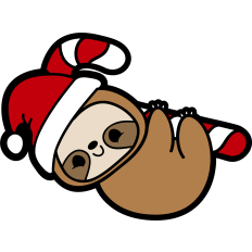 christmas sloth hanging on candy cane