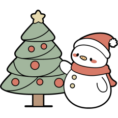 cute snowman decorating christmas tree