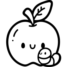 cute apple with a worm lineart