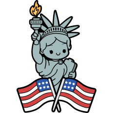 cute statue of liberty with american flags