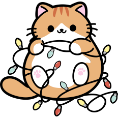 cute orange cat tangled in christmas lights