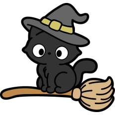 cute witch cat on a broom