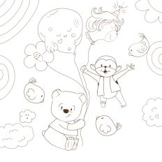 Flying baby bear and monkey - Coloring Page 